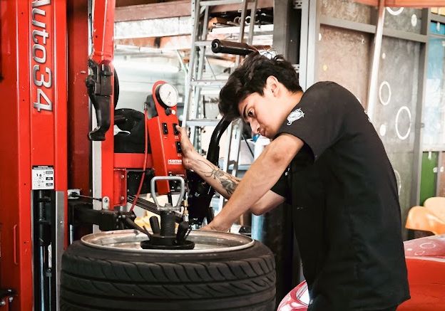 Wheel and tire service equipment at AT230 Garage