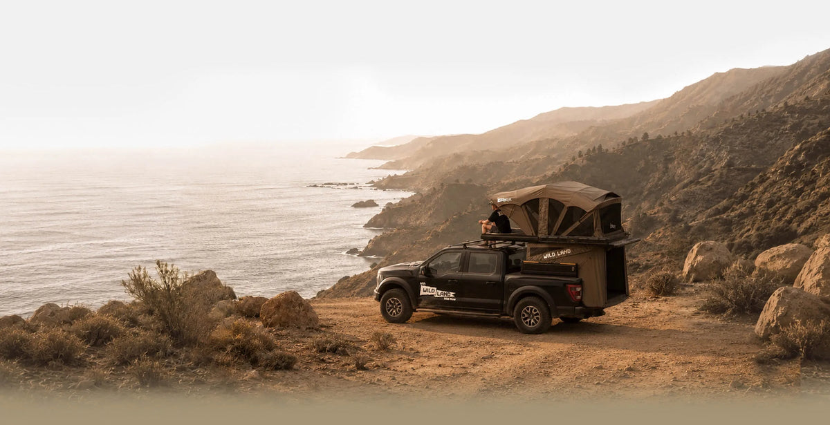 PickupMate Trunk open on a pickup truck overlooking the California coast