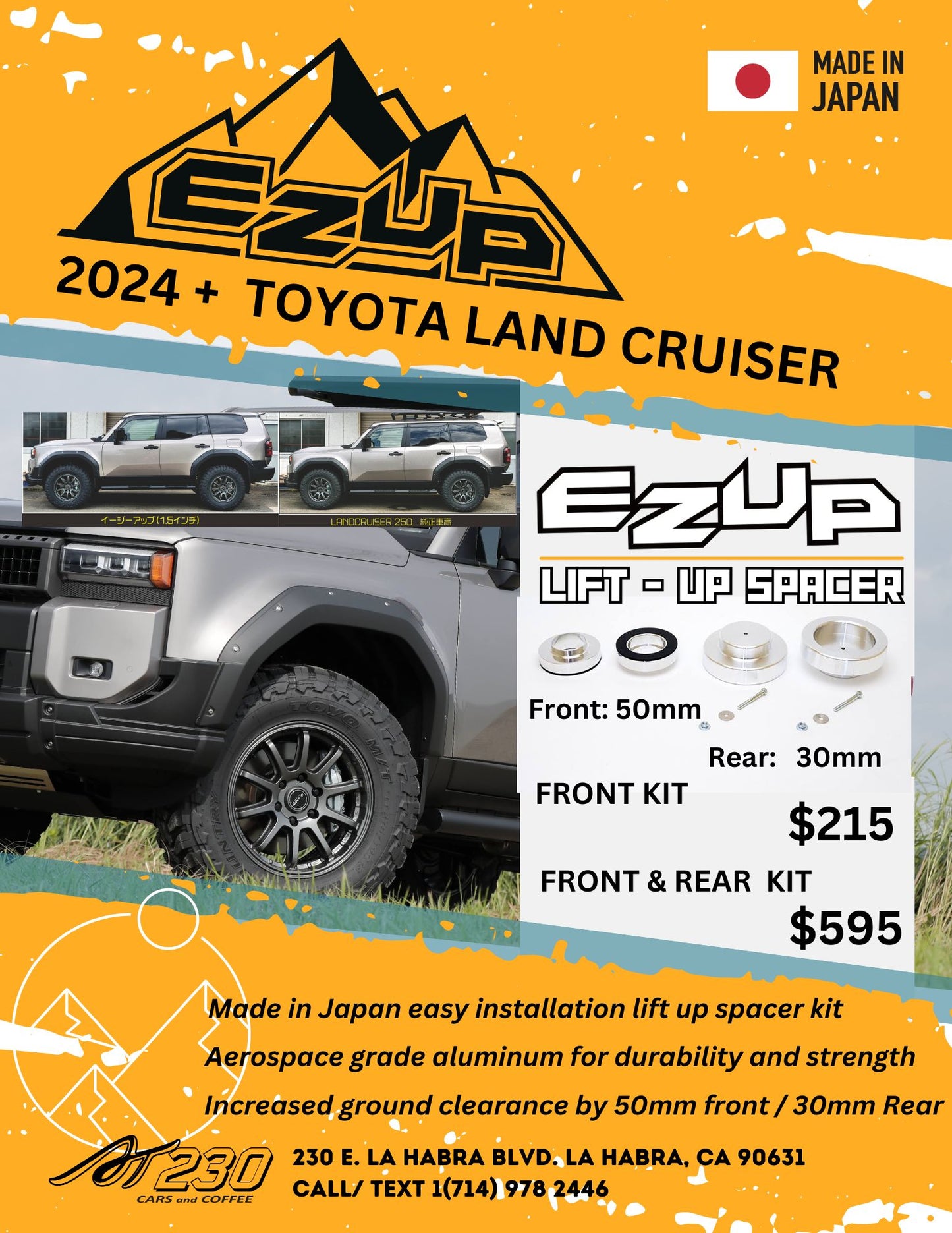 EZUP lift up spacer kit 2024 +  TOYOTA LAND CRUISER 50mm (1.95") 30mm Rear (1.9")