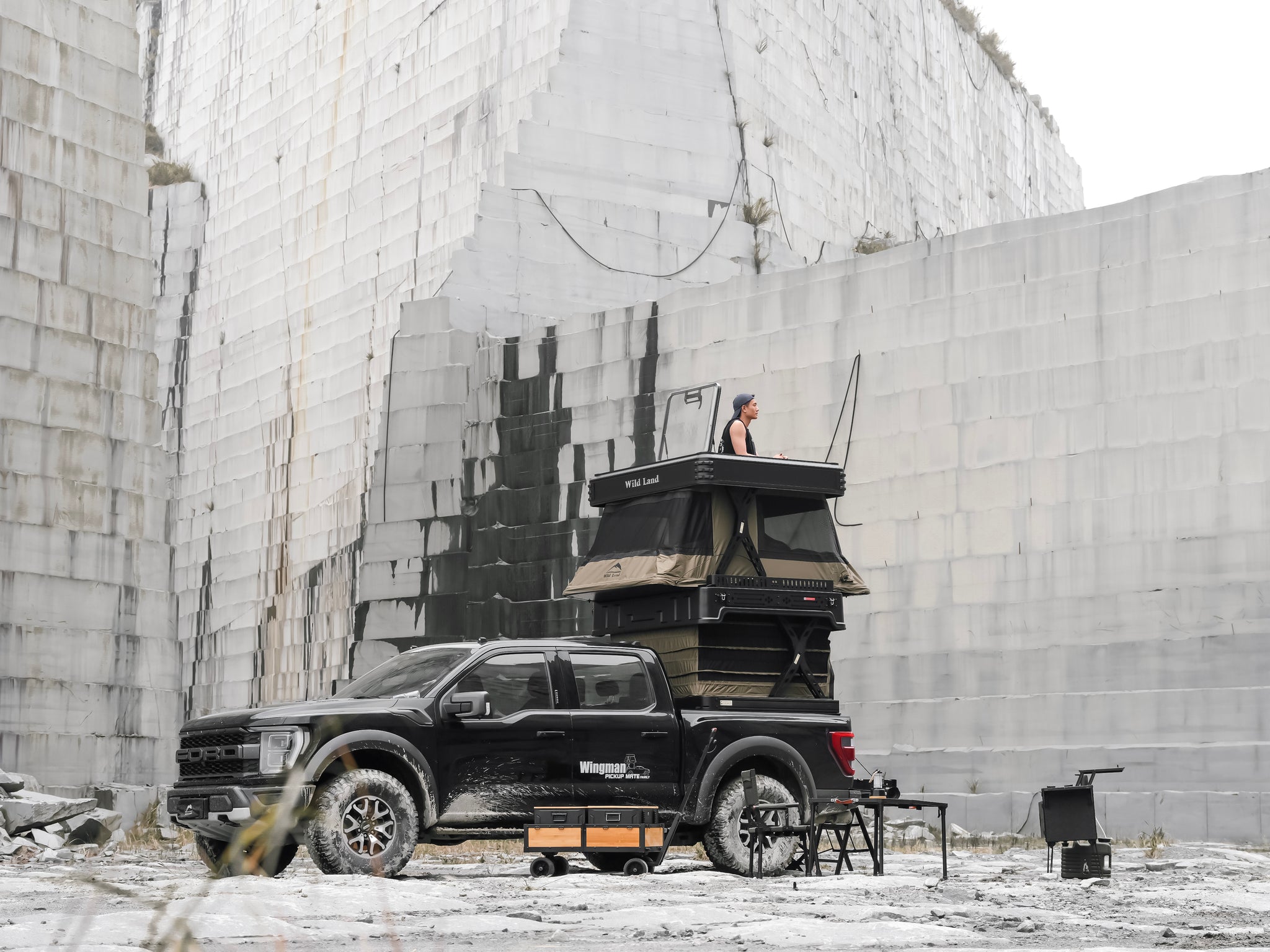 Wild Land Wingman X pickup truck camper system with rooftop tent